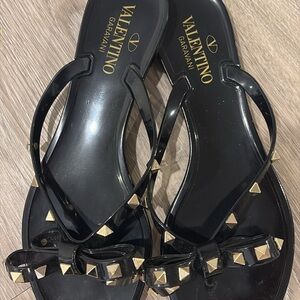 Valentino Black Sandals with Gold Accents